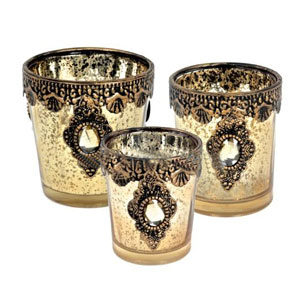 Vintage Gold Embellished Tea Light Holder